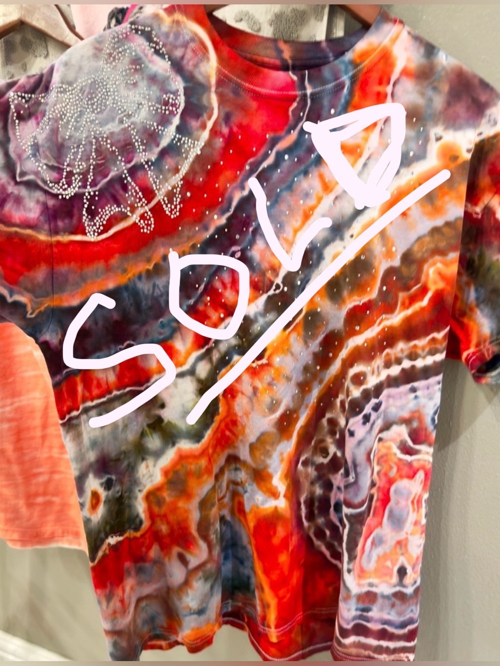 ❌ SOLD Vibrant Handmade Tie-Dye Tee. Added Crystal Bow. Size L